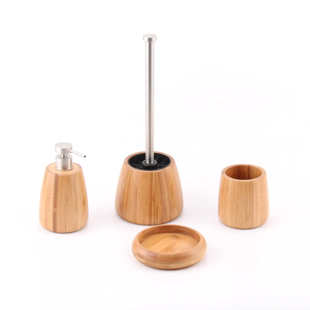 Ecofriendly Bamboo Bathroom Set Wooden Bathroom Accessories Bath Sets With Toilet Brush And