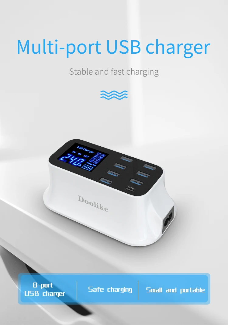 Fast charging 40W 8 ports USB charger with LCD display Power Adapter Desktop Strip PD usb charger adapter