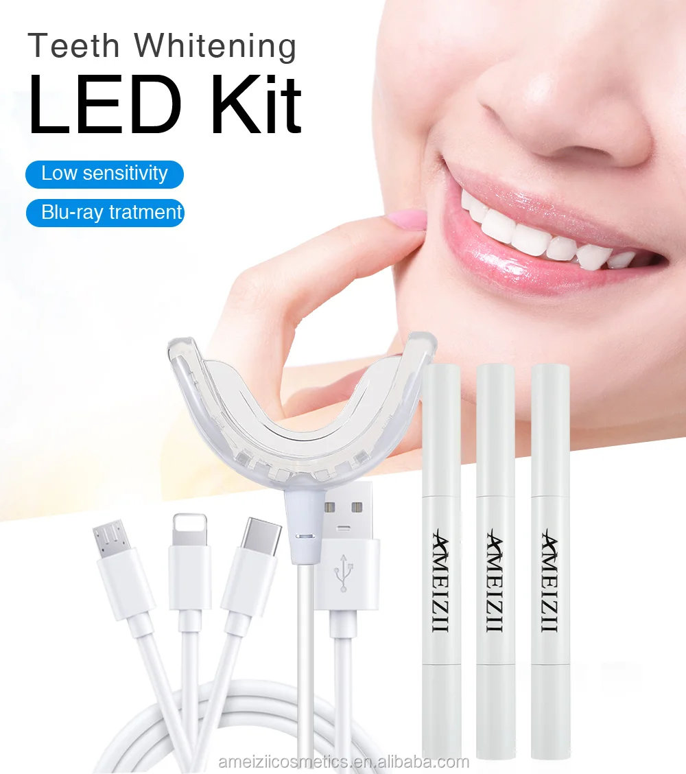 Custom Logo Home Tooth Whitener Kits 16 Blue Light Led Bulbs Teeth