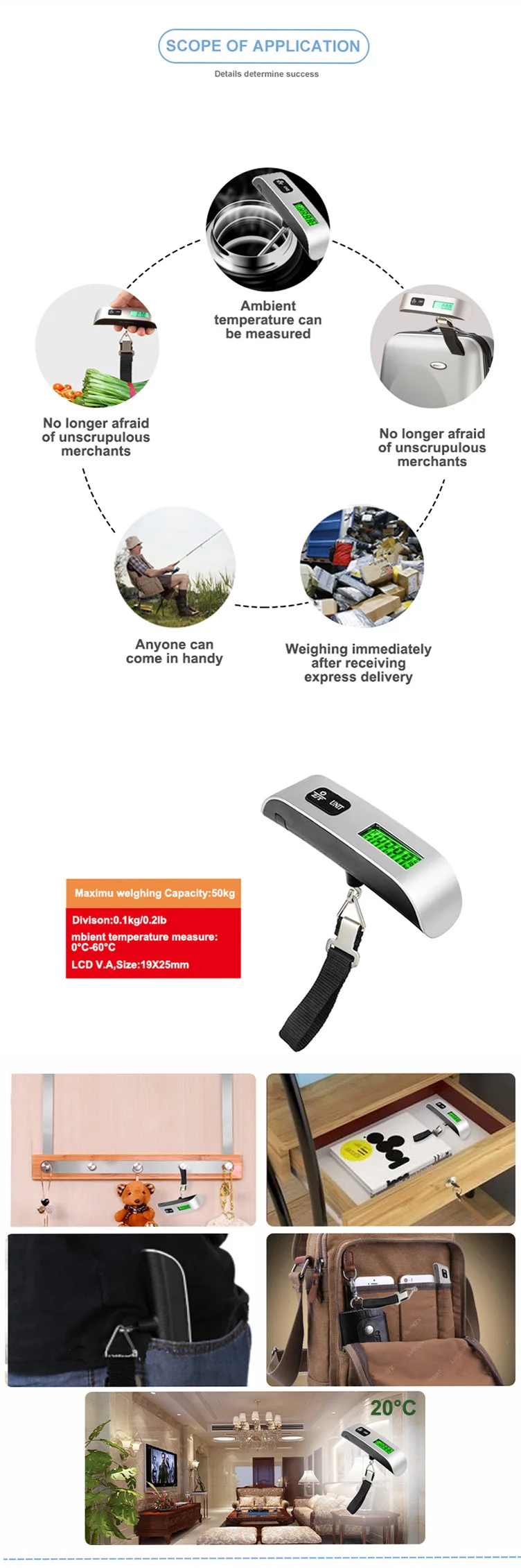 Amazon Hot Sell Cheap Silver Digital Luggage Scale For Promotional Gift