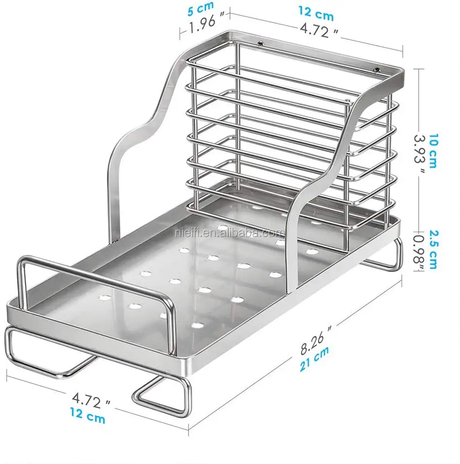 cepillo con bandeja de drenaje en acero inoxidable para la cocina. Nieifi Organizador de esponja jab/ón