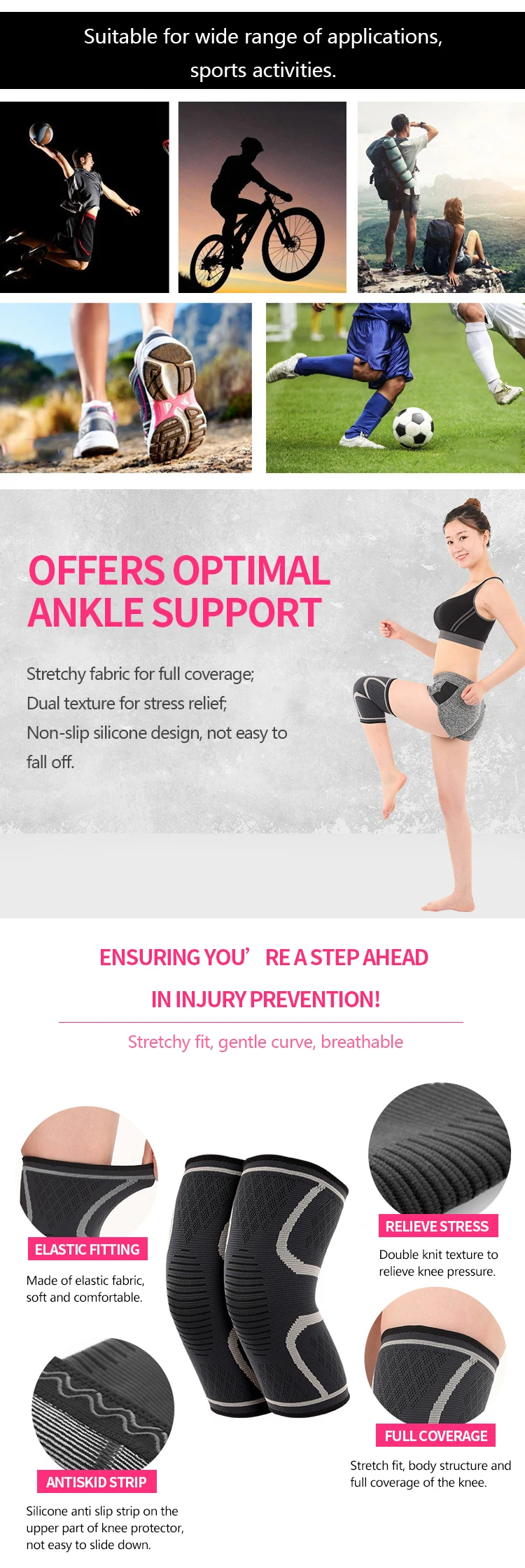 Enerup Fabric Osteoarthritis Custom Basketball Knee Brace Wholesale Compression Support Pad Strap