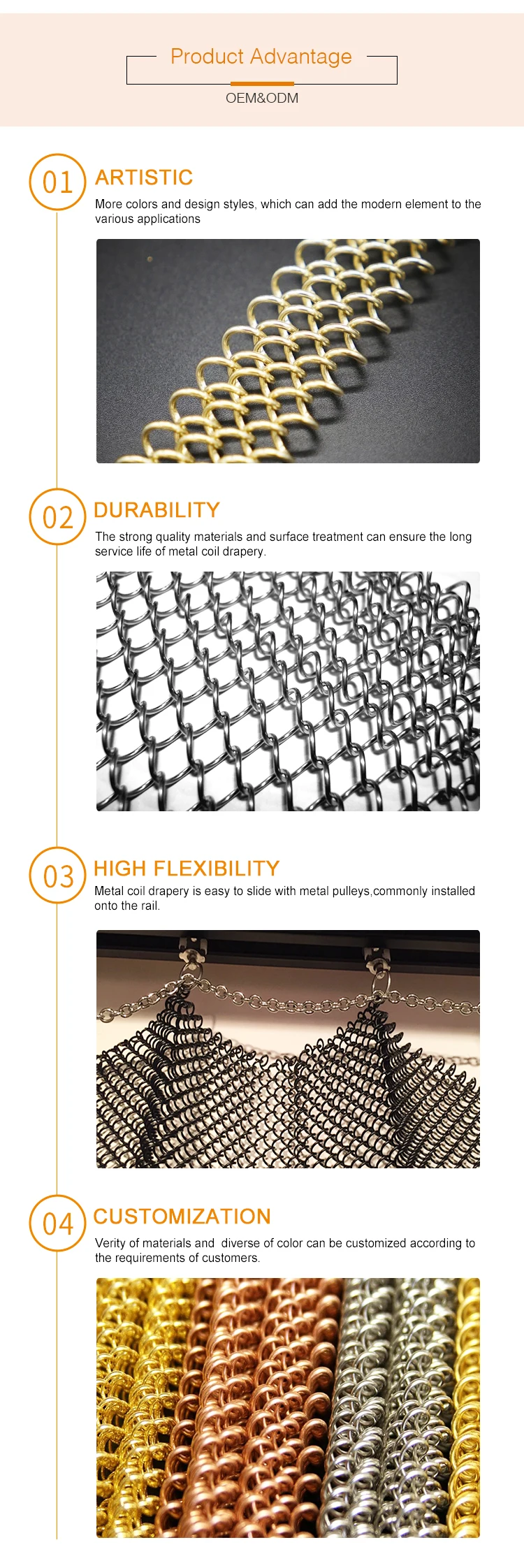 Metal coil drapery cascade fire screen for fireplace