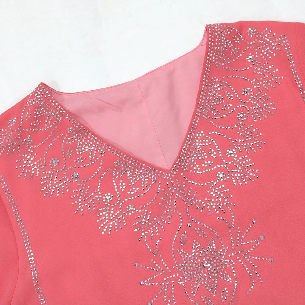 Elégant Dubai 2025 modeste robe musulmane ornée de caftan robe été pure mousseline de soie Abaya avec cristal strass Abaya