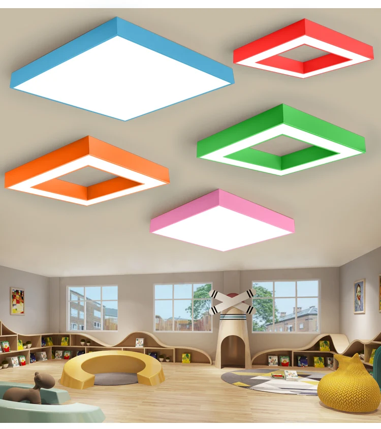 product color led square pendant light for gyms shopping malls supermarkets kindergartens industrial style creative shape lamp-8