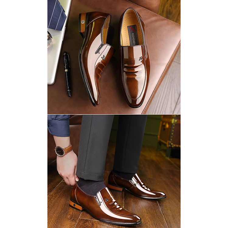 Men handmade cow leather pointed toe brown business formal dress shoes
