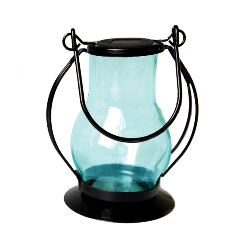 LED Glass Hanging Lamp Handle Lantern RGB Outdoor Garden Solar Power System Home