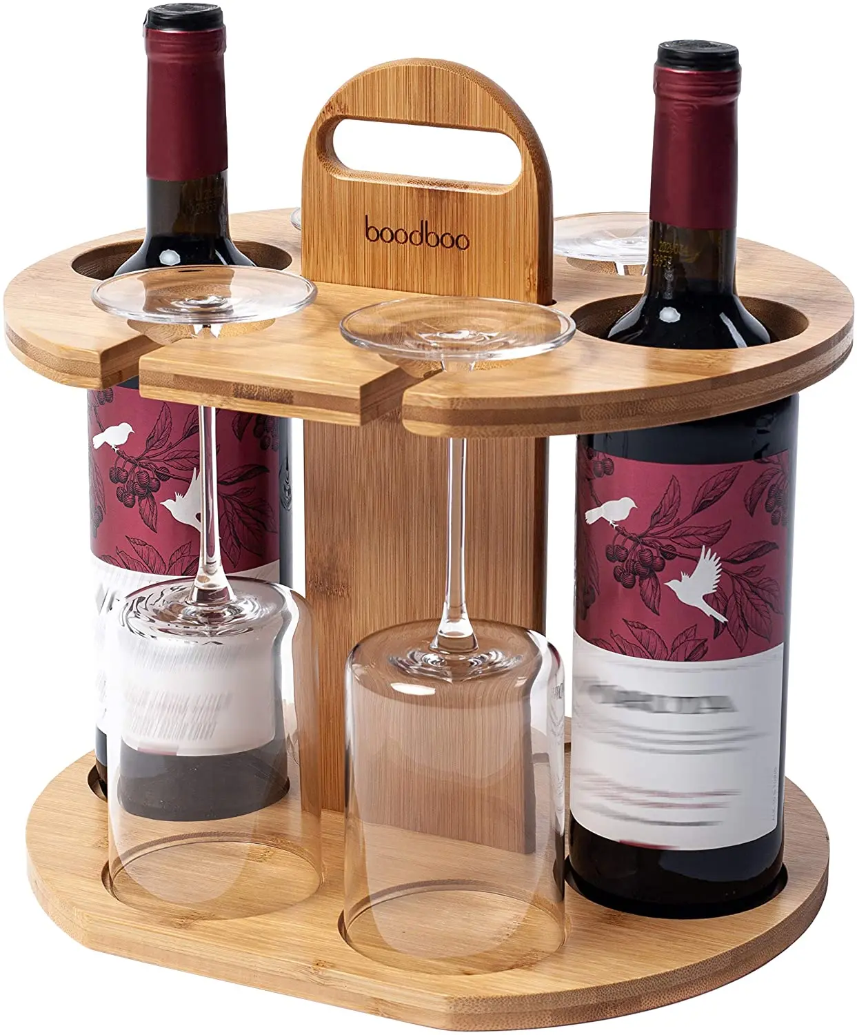 Wooden Wine Rack Wine Storage Set Holds 2 Bottles and 4 Glasses Lightweight  and Portable Wine Bottle Holder and Glass Hanger