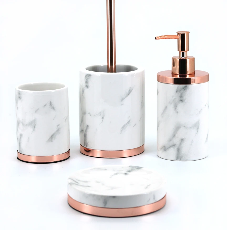 Marble Look Ceramic Bathroom Set With Metal Decor On Sale Buy Marble