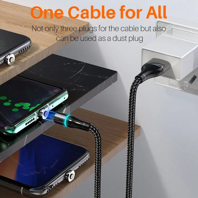 Nylon Braided Cable Fast Charger Mobile Phone Android Micro Usb For iPhone Type-C Usb-C Cable 3 In 1 Led Magnetic Charging Cable