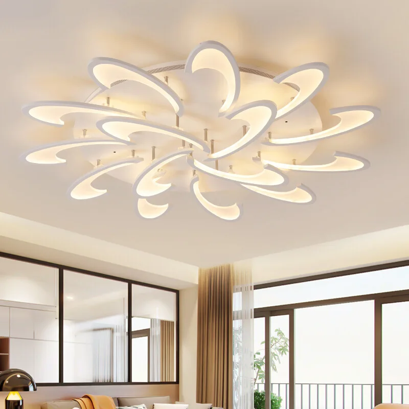 Chandelier Manufacturer Wholesale Dimmable Remote Control Modern Light Luxury Flower Shape Design LED Hotel lobby Ceiling Lamp