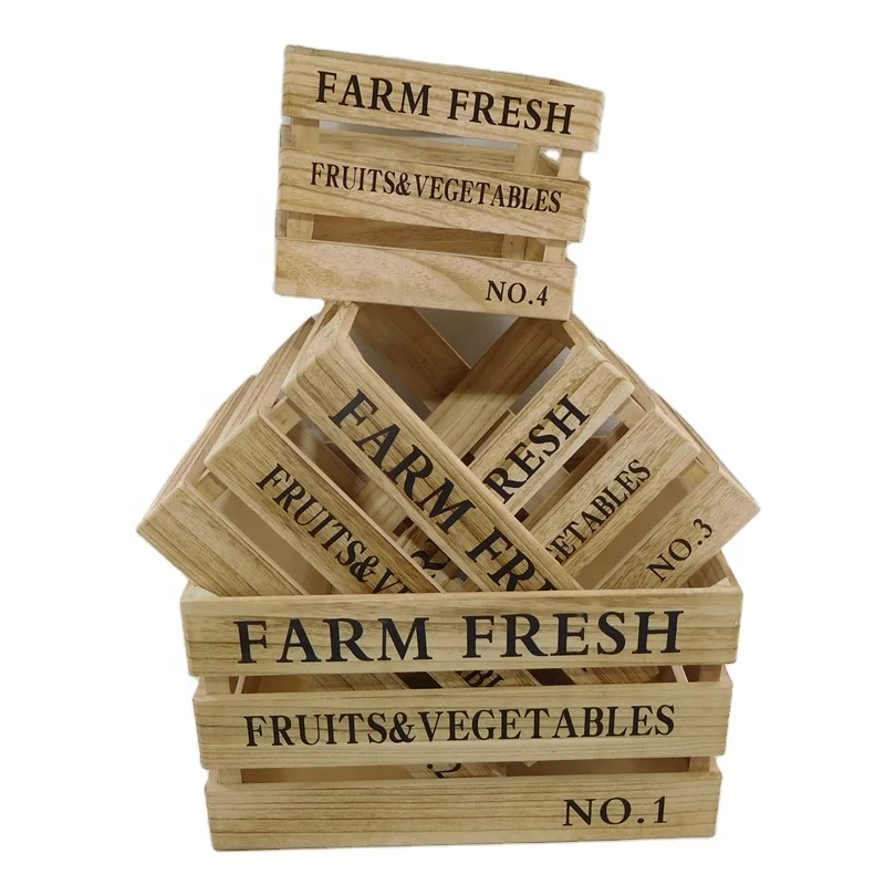 Rustic Wooden Crates Set Of 4 Decorative Storage Box With Handles Buy