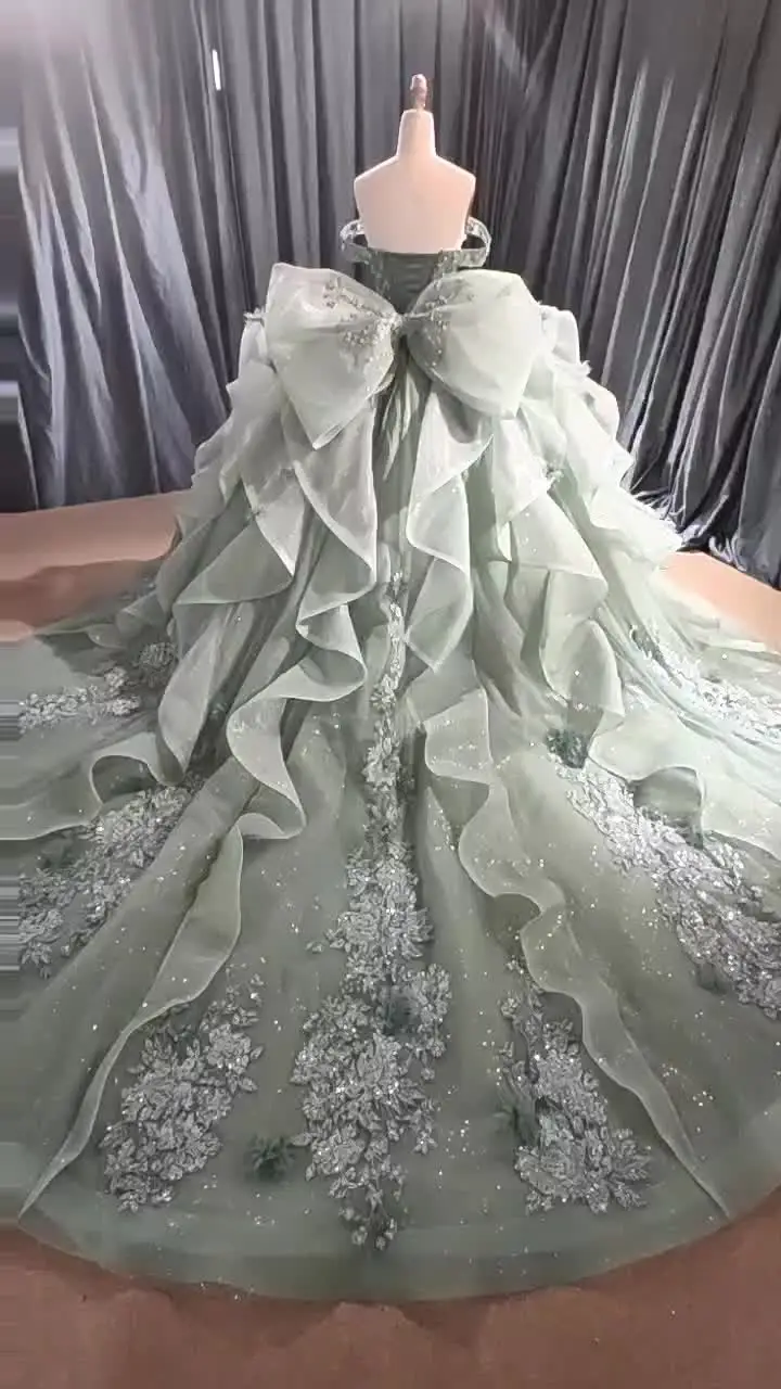 Off Shoulder Sweet 15 Birthday Dresses Ball Gown Lace Appliqued Quinceanera  Dresses 3D Flowers Women Prom Gowns Lsmc24-1