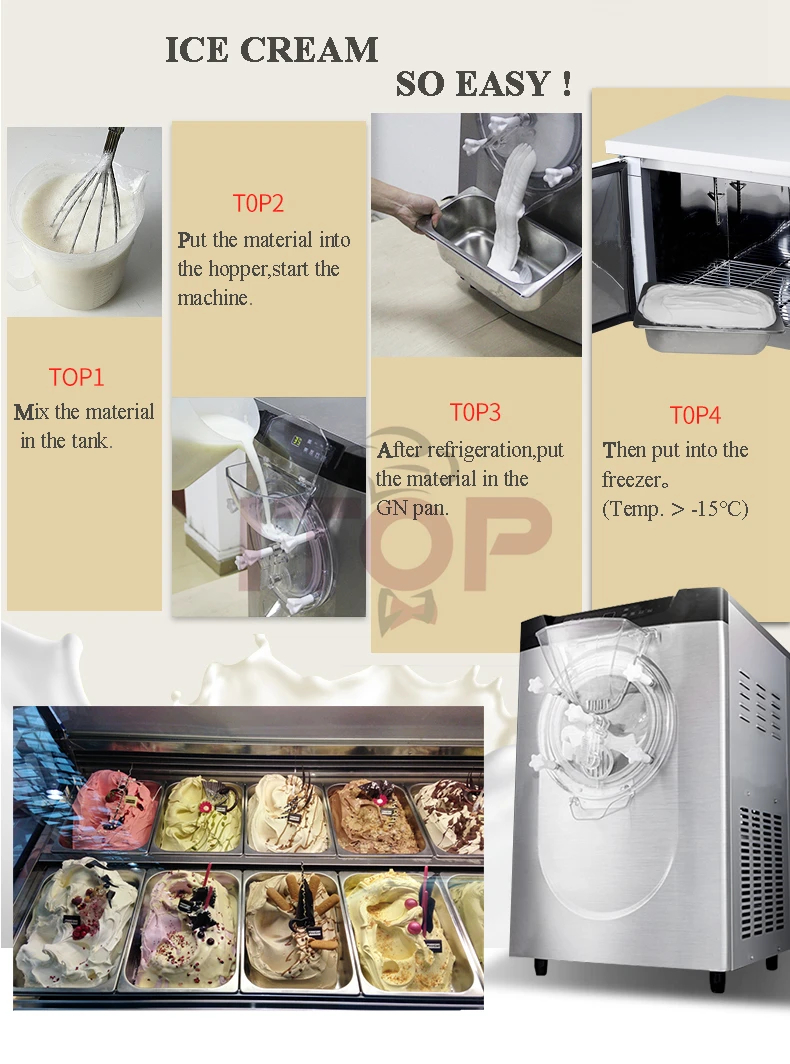 Table Top Italian Gelato Machine Hard Ice Cream Maker Batch Freezer