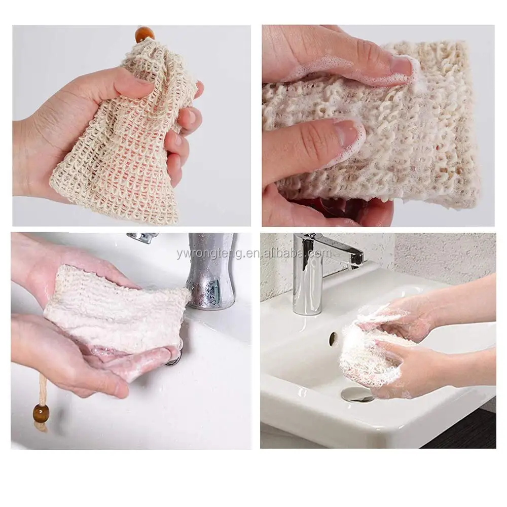 9x14cm Reach Certificated Soap Exfoliating Bag Drawstring Natural Sisal