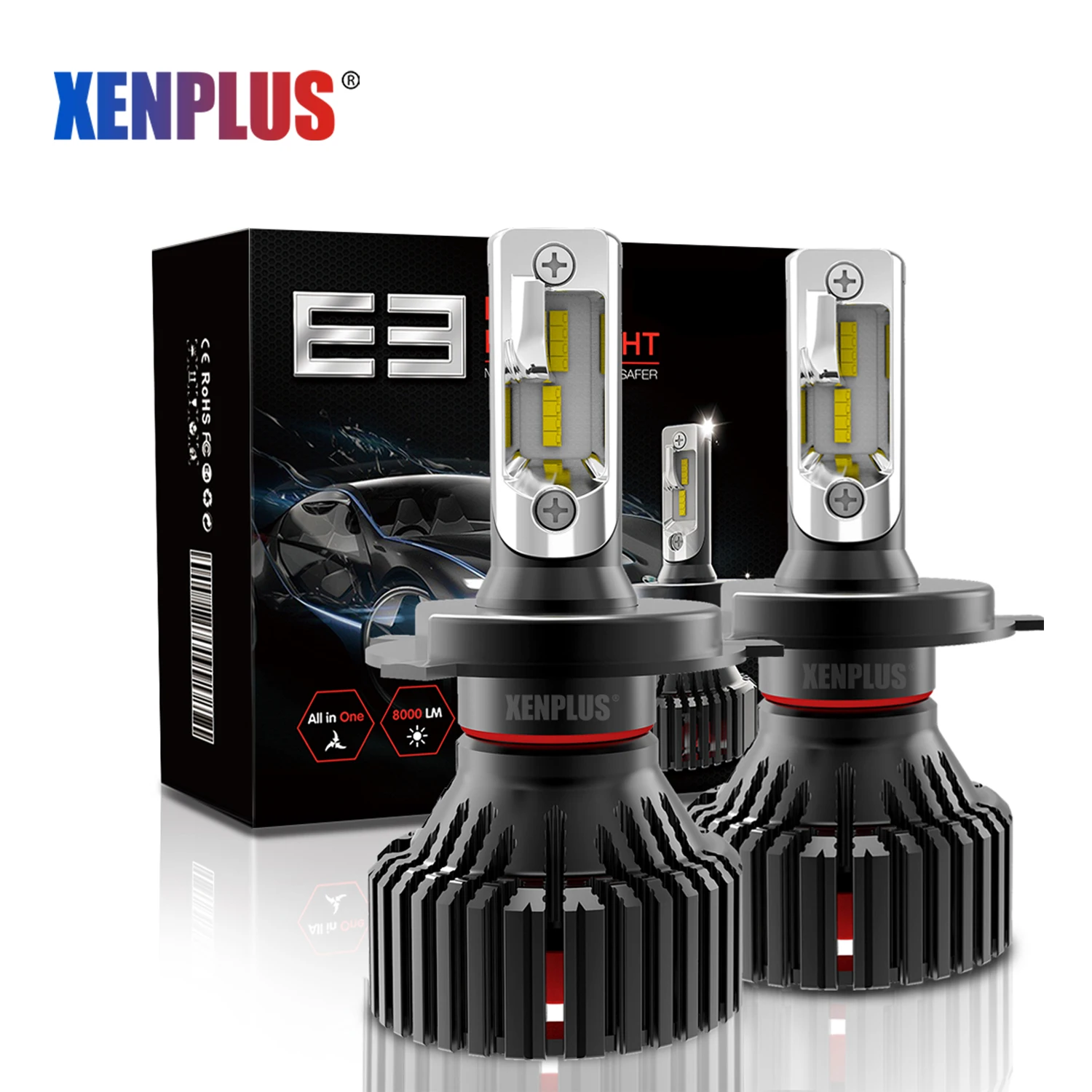 XENPLUS auto car E3 12V 30W led headlight bulb kit ZES Chip H7 H4 dual Beam car led headlight bulbs