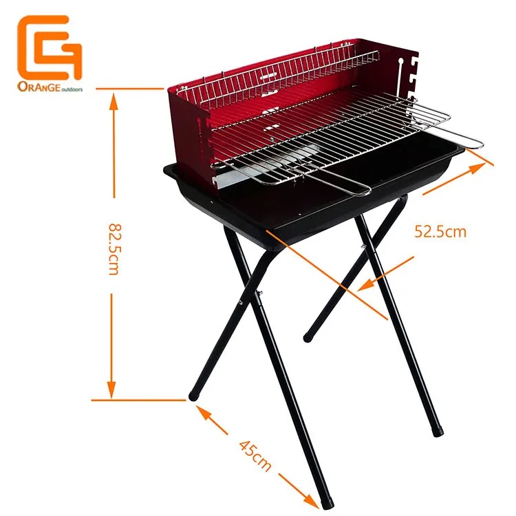 Charcoal Barbecue Grill Rectangle Outdoor BBQ Grill With Red Windshield