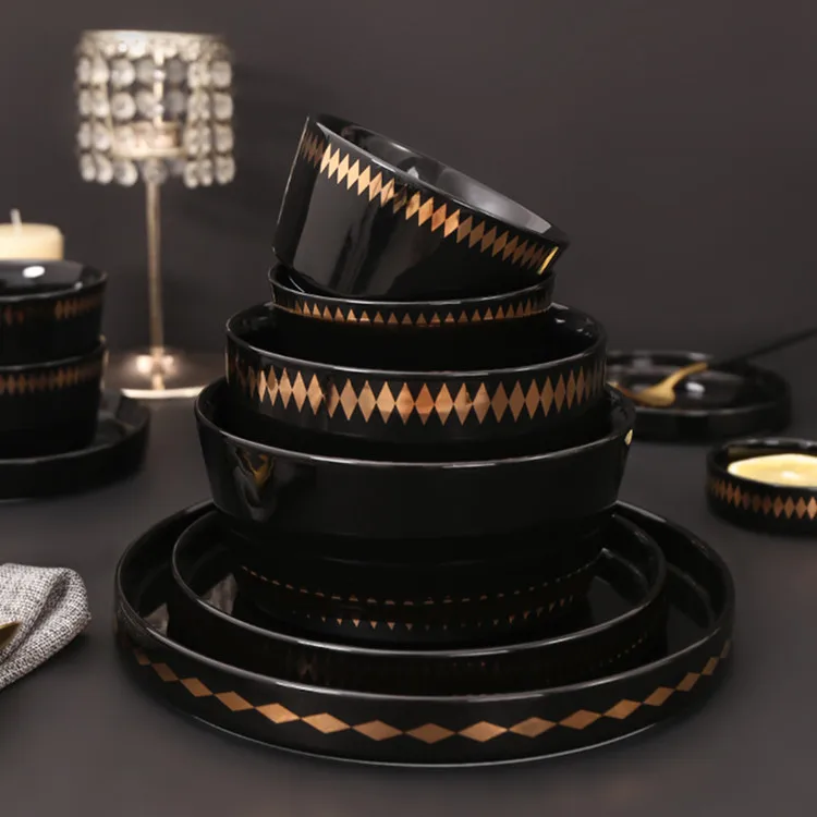 Wholesale Nordic modern design custom black royal ceramic dinnerware.jpg