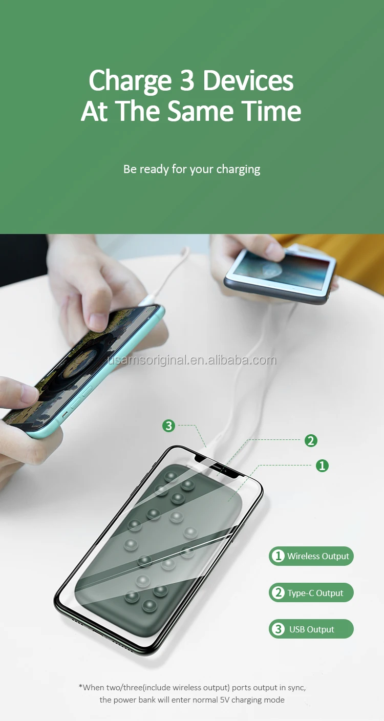 USAMS Compact High Capacity 10000mAh QC3.0 PD Power Bank Wireless Fast Charger 10W with Suction - ANKUX.COM
