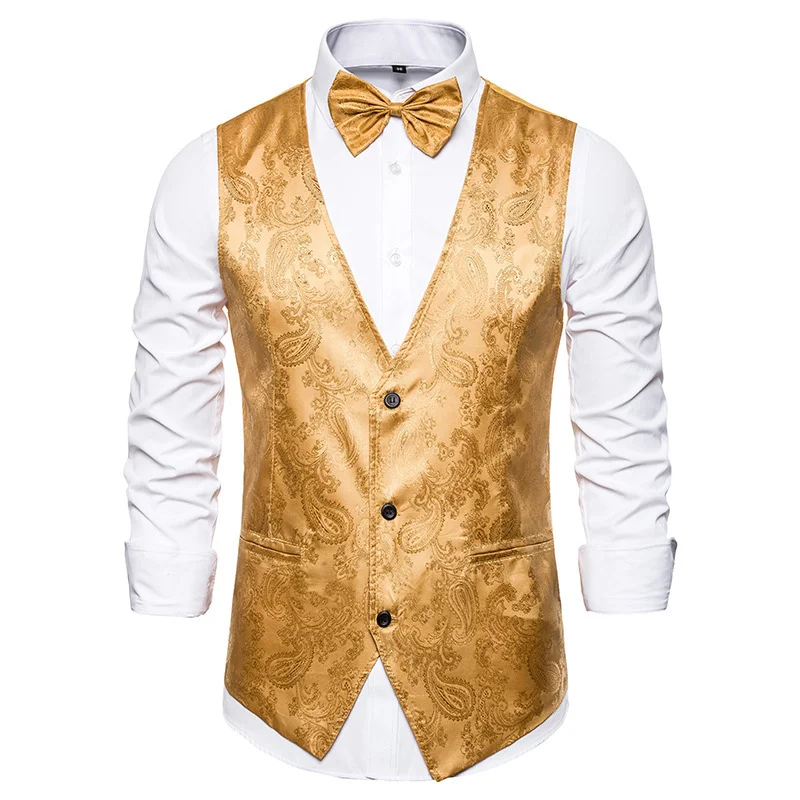 Mens Paisley Jacquard Suit Waistcoat Single Breasted Vest Dress Vest Slim Fit Button Down Prom Formal Suit Vest Waistcoats 