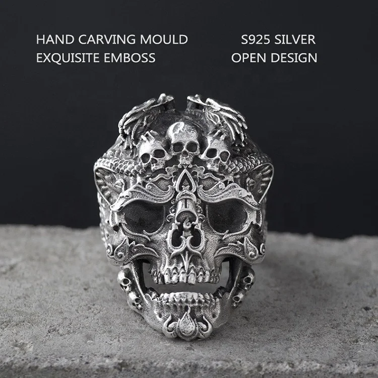 product-Vintage Jewelry Mens Rings 925 Silver Skull, Gothic Skull Ring-BEYALY-img