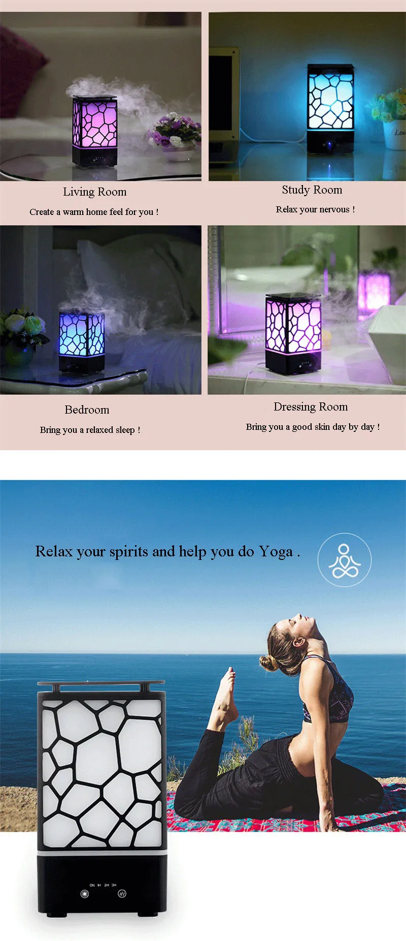 Colorful Comfortable Romantic Water Cube Oil Aroma Diffuser Humidifier Atmosphere Night Lamp for Home