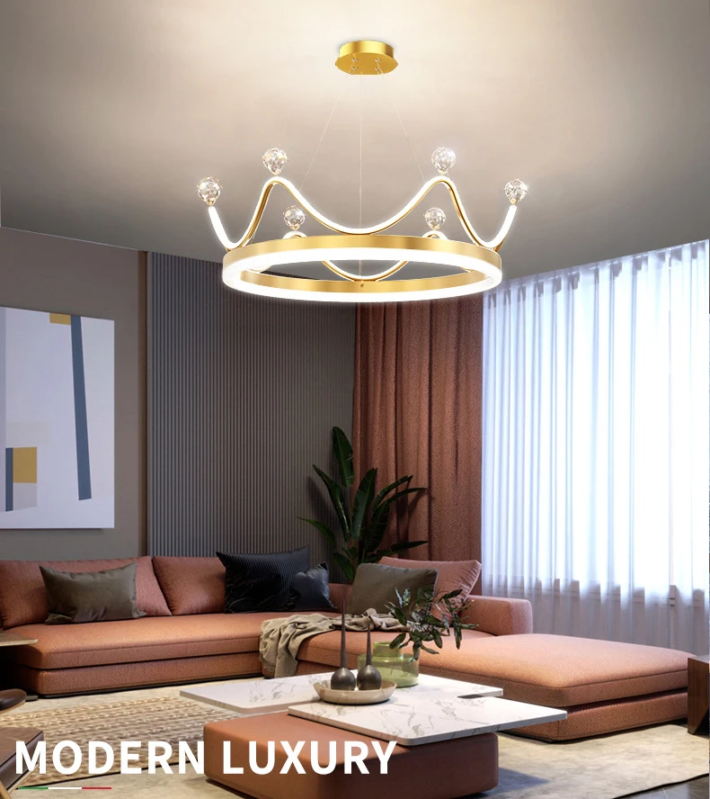 Bed room living room lighting fixtures chandeliers modern led kids round bronze acrylic crystal chandelier