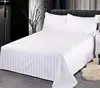 White cotton 300TC 3cm stripe bed sheet flat sheet set for hotel and spa used