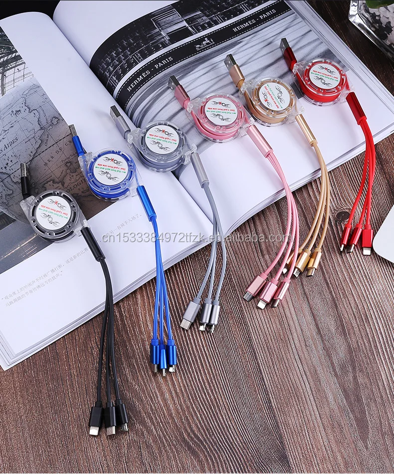 One for three retractable multi-USB charging cable Micro USB Type C cable Mobile phone charger cable - ANKUX.COM