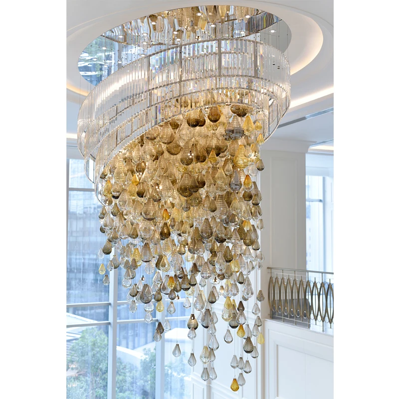 Staircase crystal chandelier custom pendant lighting glass designer lamp
