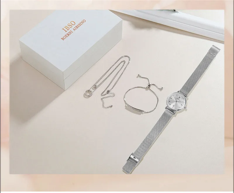 Zsiibso — montre à Quartz de luxe pour femmes, ensemble de bijoux féminin, avec collier en cristal argenté, parure cadeau