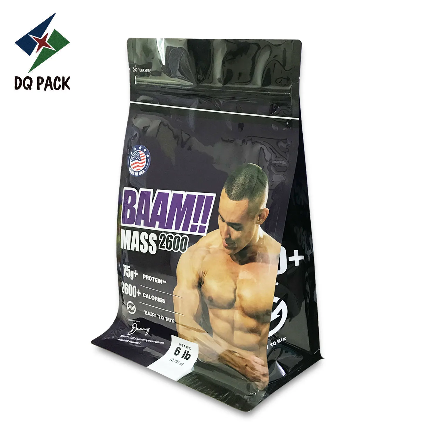Protein powder packaging bag with Zipper Plastic Flat Bottom Pouch