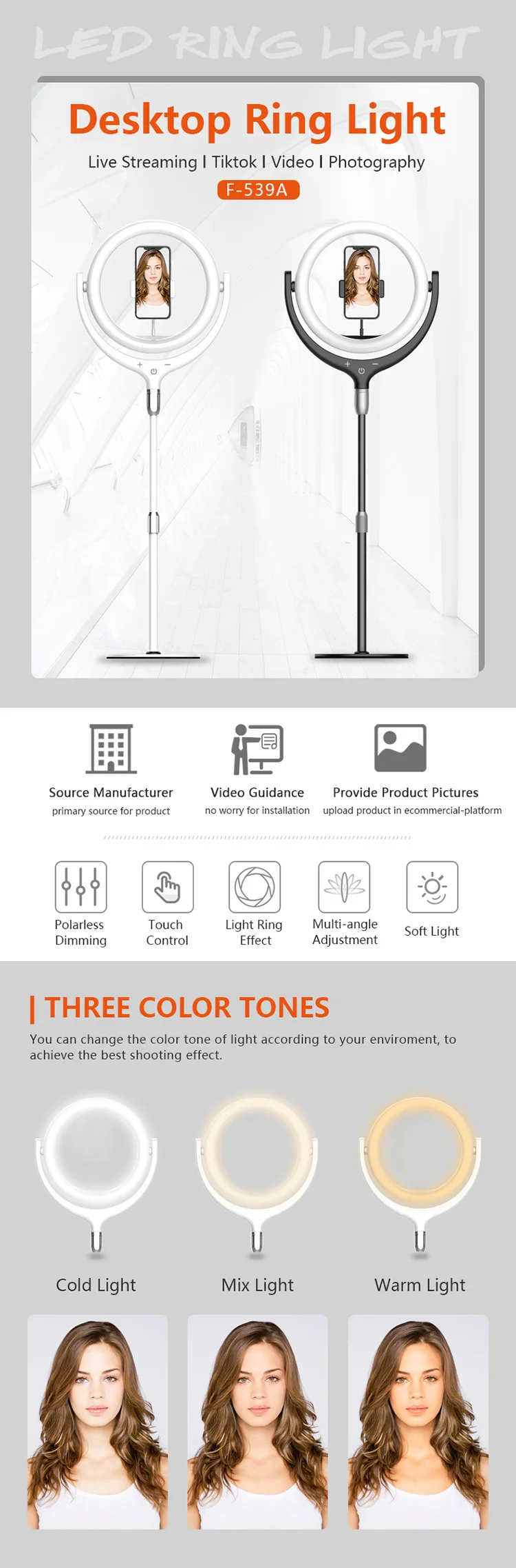 Beauty Flash Light Phone Camera Photography 12 inch LED Ring Light with 40cm Tripod