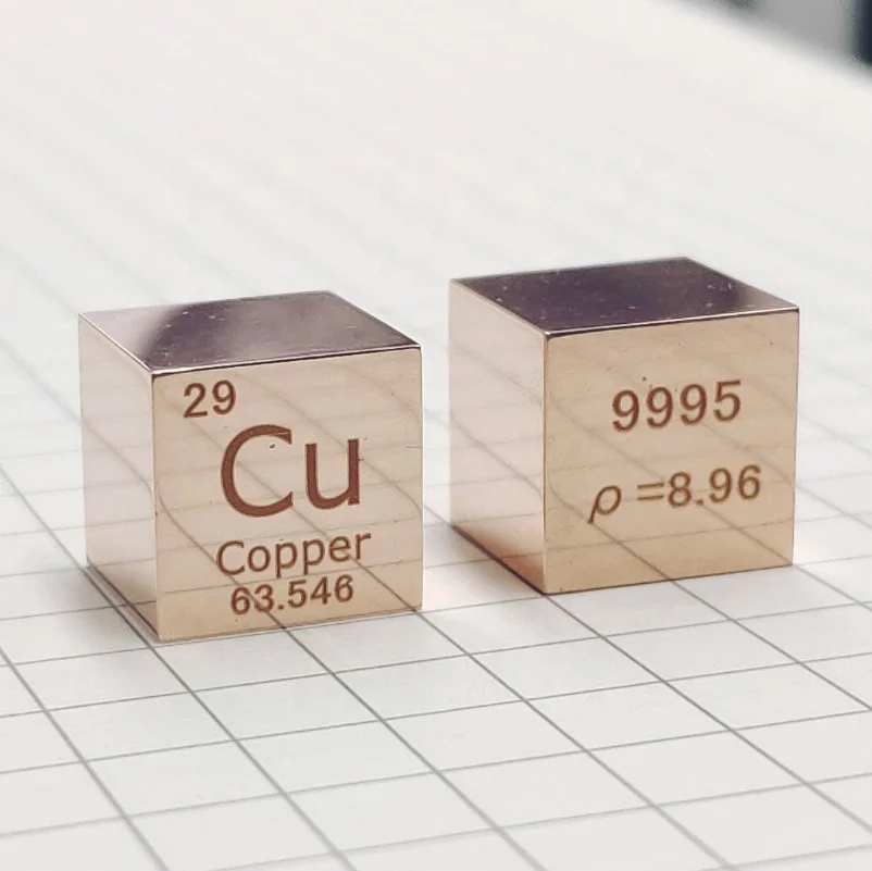 1 Piece 99.95% Copper Cu Cube Carved Element Periodic Table 10mm High Purity