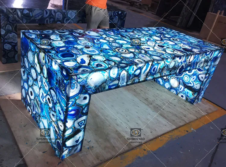 Backlit Blue Agate Slab/ Semi Precious Stone Tile / Blue Agate Table
