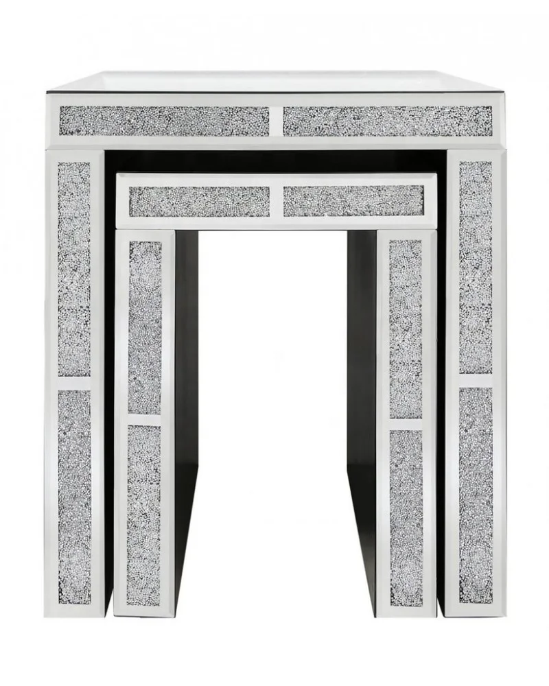 Hot Sale N Shape Diamond Mirrored Living Room Side Table End Table Set