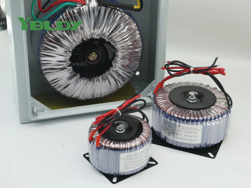 400VA toroidal transformer mounted on chassis with terminals labeled