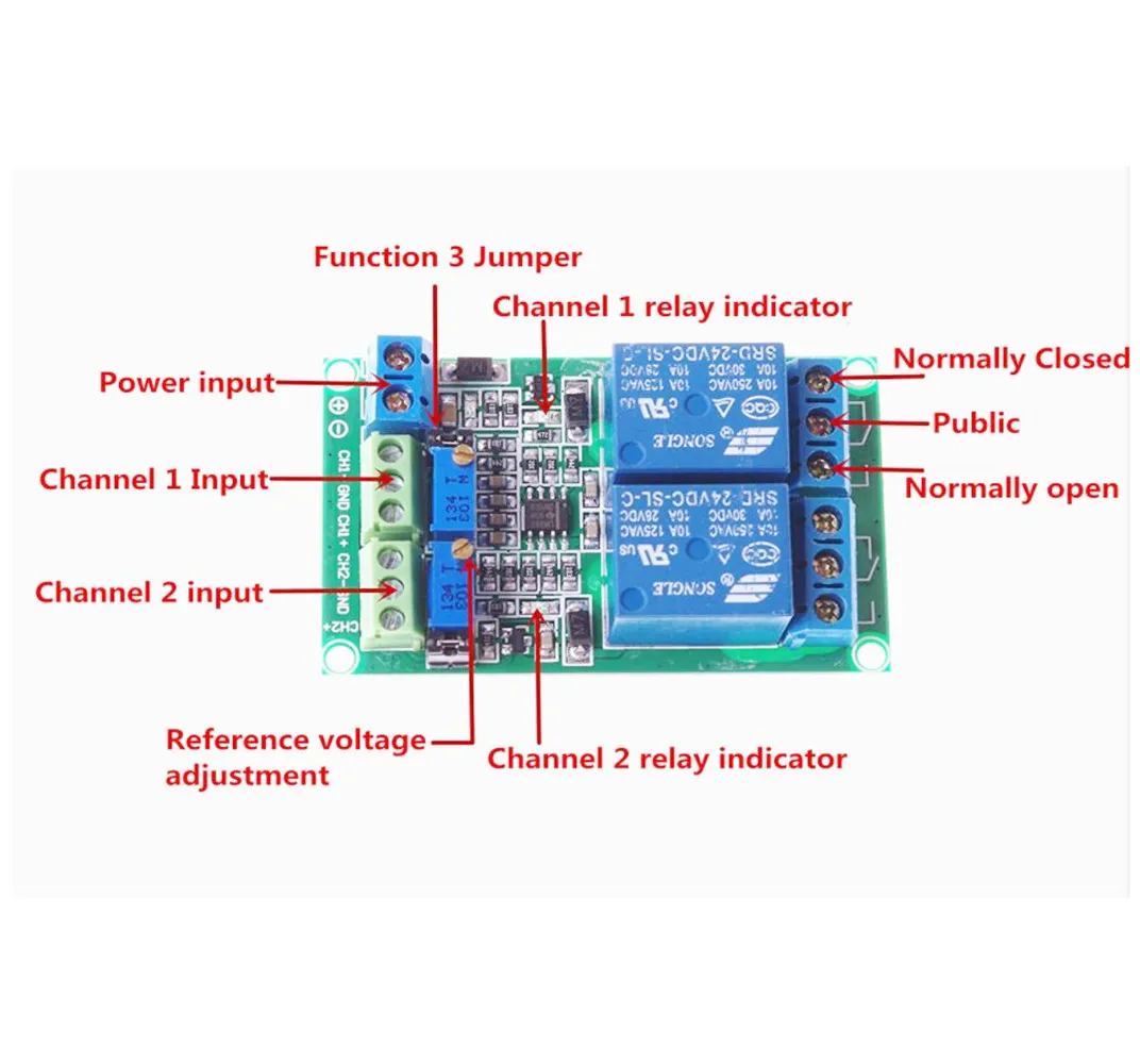 Taidacent 2 Channels Voltage Comparator Pcb Module 2ch Dc 5v 12v 24v
