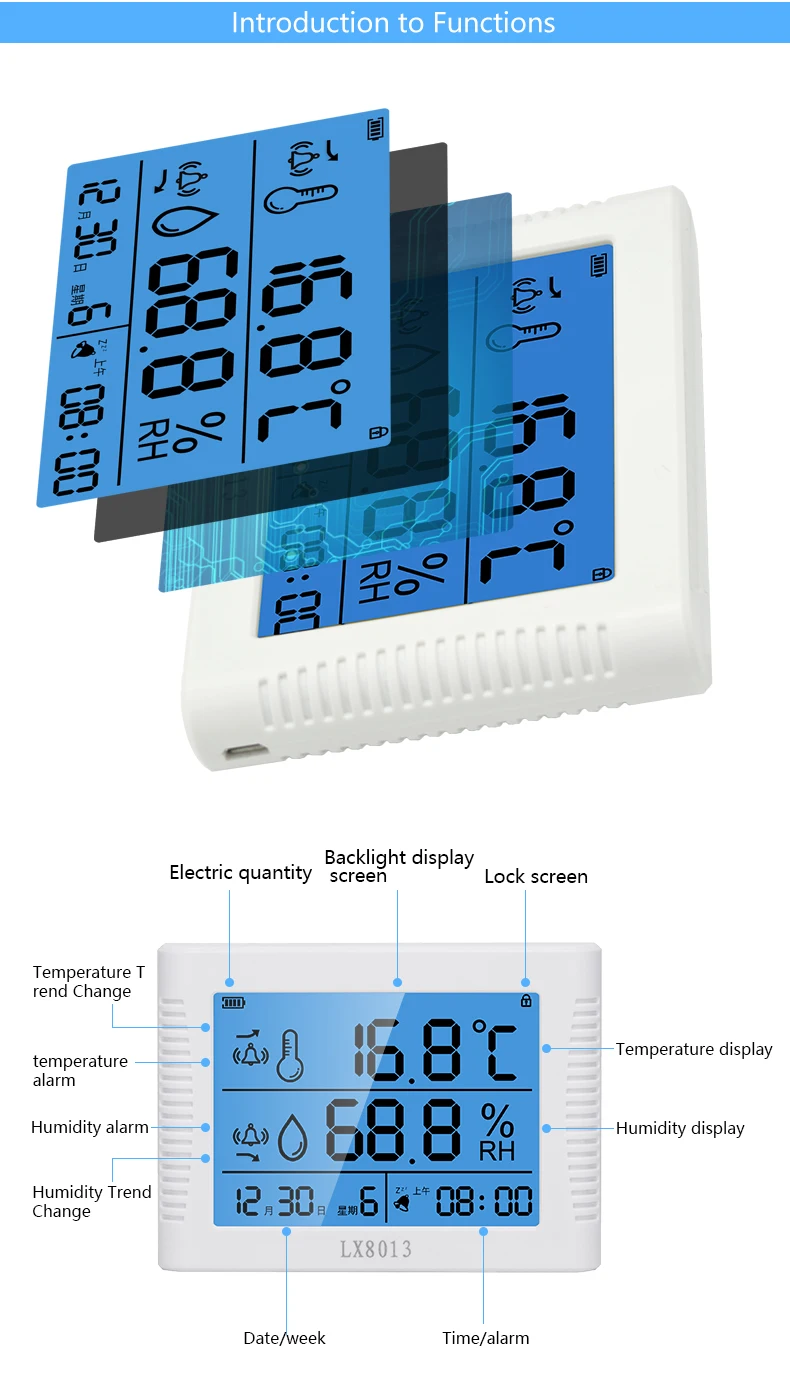 New Led Thermohygrometer Lx8013 Desktop Thermohygrometer With Alarm