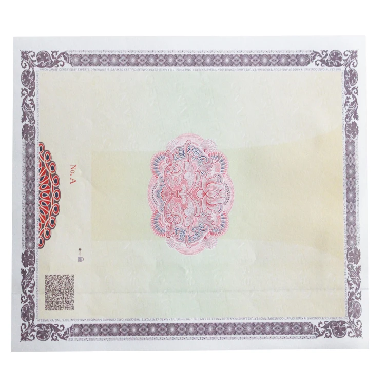 Security line fluorescent watermark paper certificate