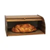Household Kitchen Healthy Handmade Roll Top Natural Acacia Wood Bread Box