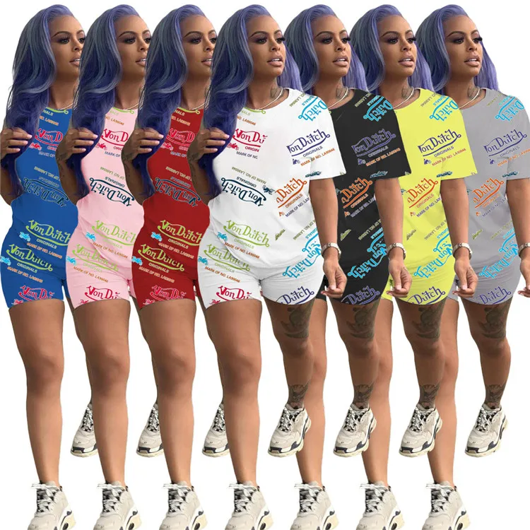 

2021 Casual Ladies 2 Pcs Outfits Tracksuits Jogging Sport Print Shorts Summer Women Homewear Two Piece Set, Picture shown