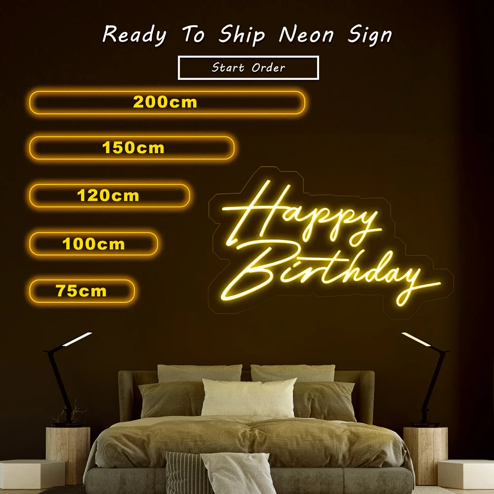 Rebow 75CM Drop Free Shipping electronic custom made pvc glass silicone pink led light letters love happy birthday neon sign