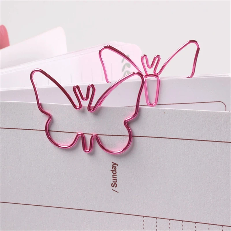 Pink Butterfly Type Paper Clips/Bookmarks Dispensers Vinyl Coated Metal Paper Clips 26mm X 39mm Document Paper Organizer Clips for Office School Home 15 