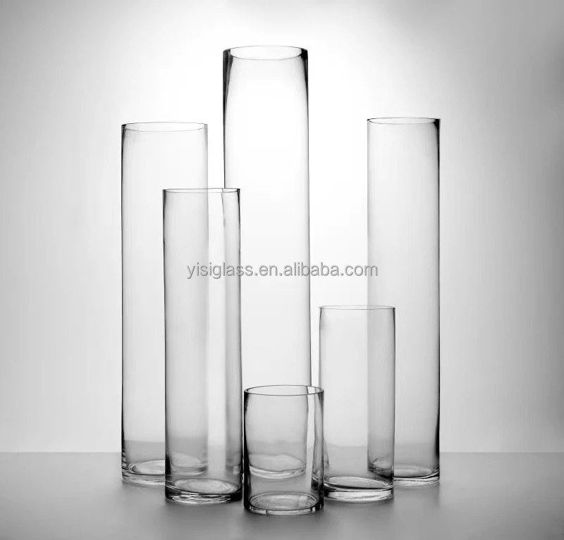 Transparent Cylindrical Straight Tall Glass Vase Candle Holder Flower