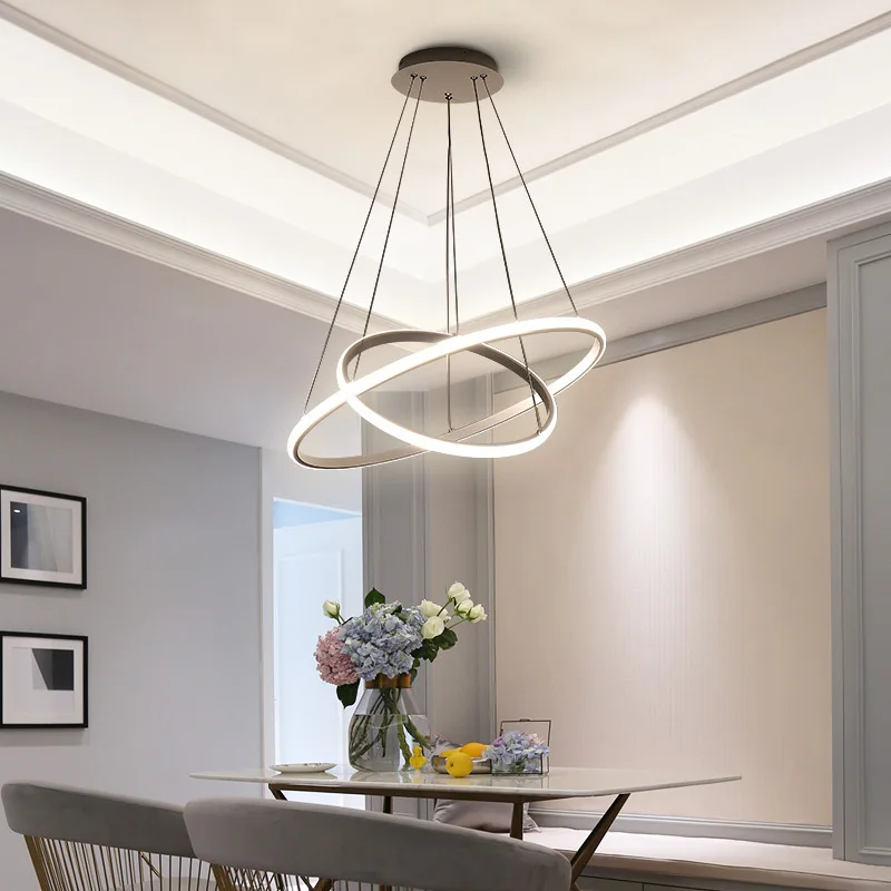 Modern LED white black aluminum ring suspension home decor Pendant lamp Chandelier