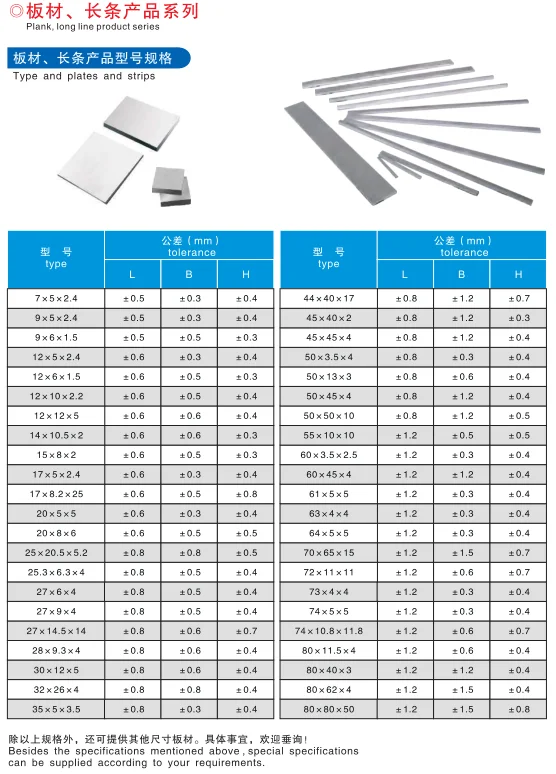 Sintered Solid Cemented Tungsten Carbide Flats / Carbide Wear Strips