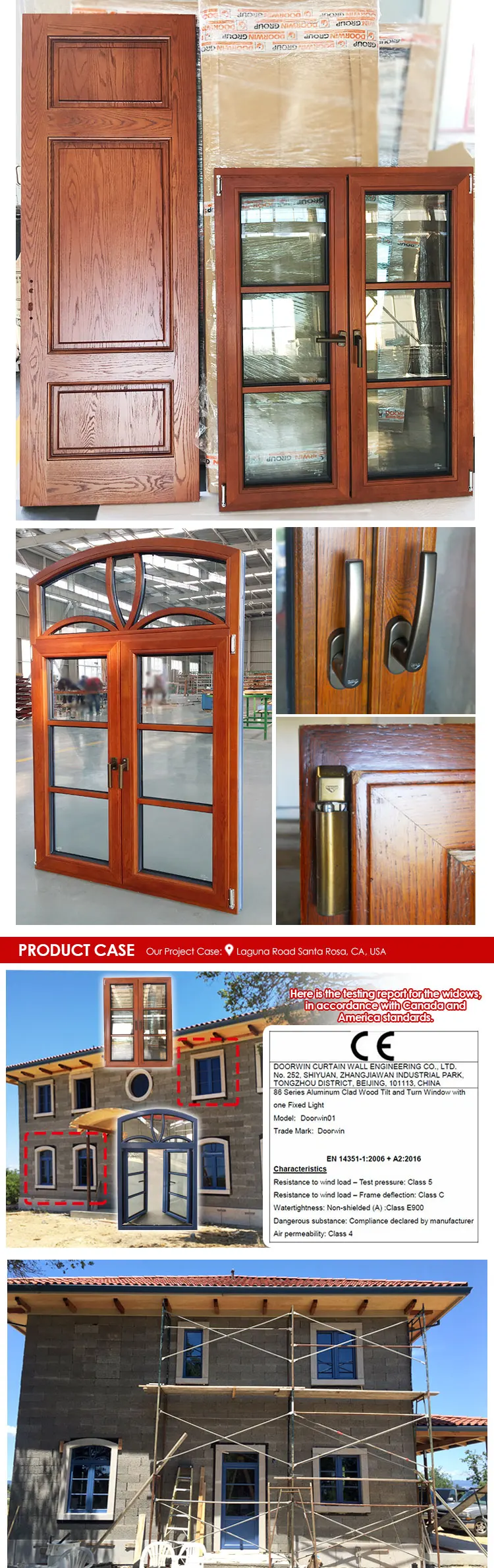 Factory Directly Supply french casement window florida wood and door european style glass replacement windows