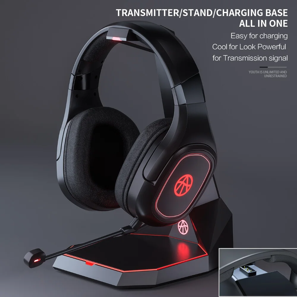 2.4g Wireless Game Headset With Charing Base Compatible With Pc Ps4 Ps5