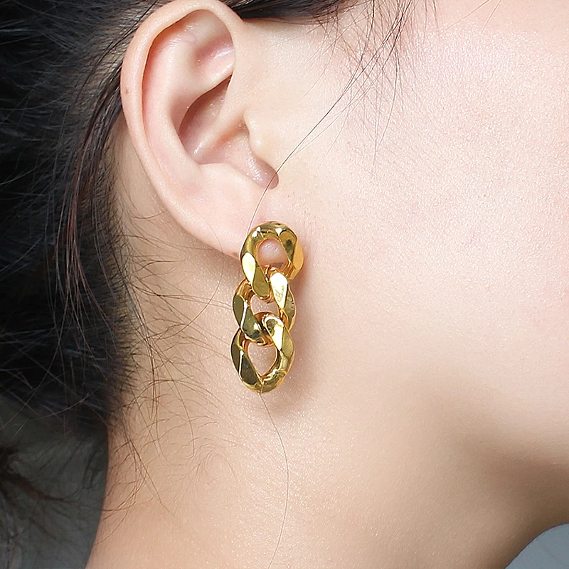 Metal Stainless Steel Cuban Link Earrings Stud Drop Earrings For Women